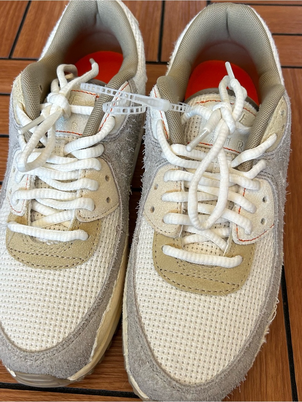 Nike Men's Beige White Athletic Sneakers with Orange Accents